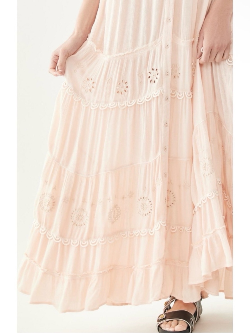 Free People oversized Soft Blush Button-Front Tiered Maxi Dress - Picture 2 of 4